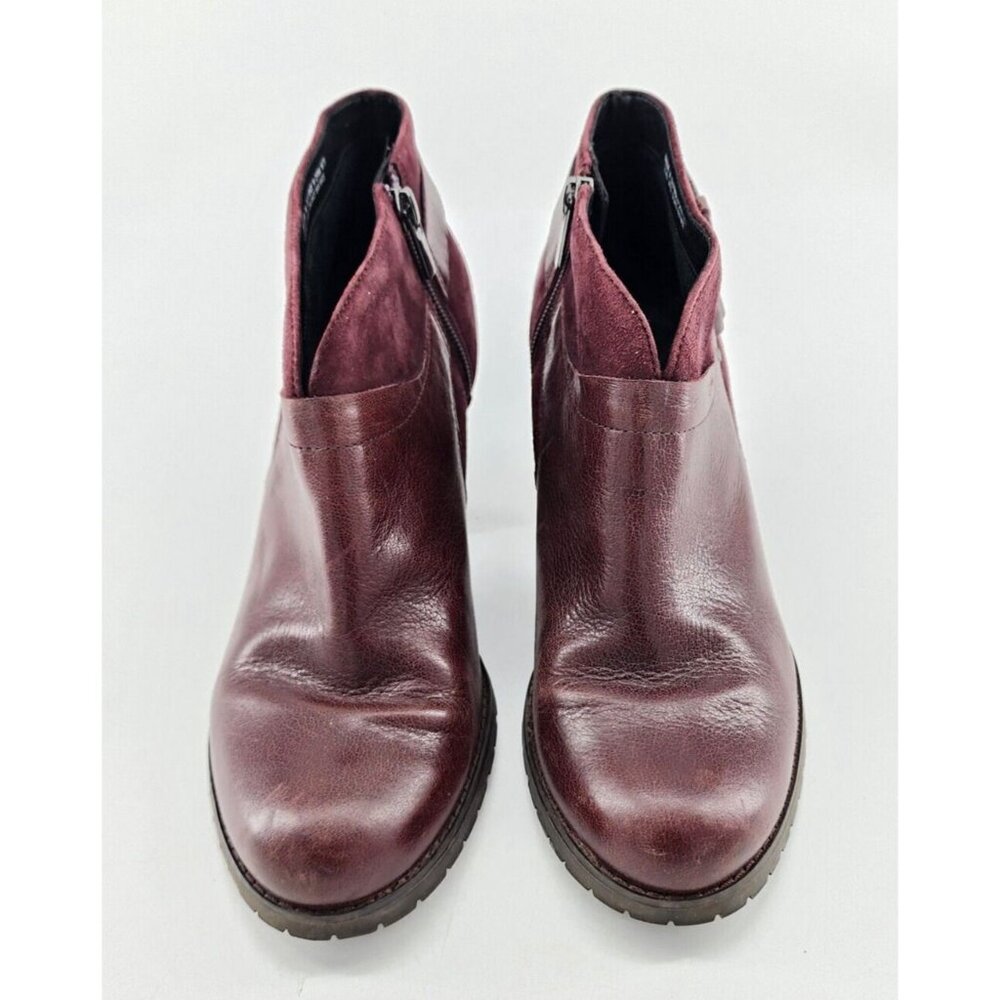 CLARKS Womens Mission Parker Size 6.5 Block Heel Bootie Burgundy Leather Suede 9 - Picture 2 of 10